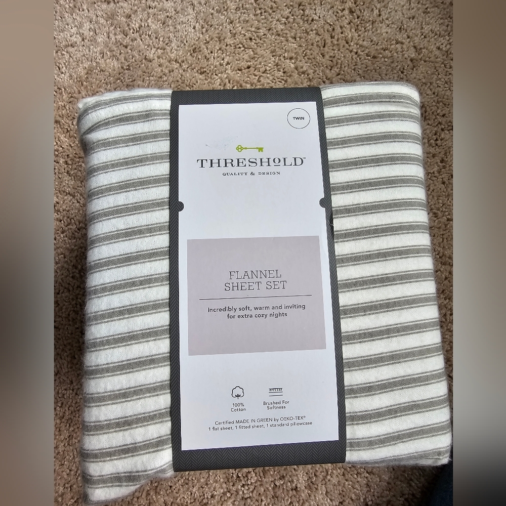 Threshold Flannel Sheet Set - White and Gray Stripes